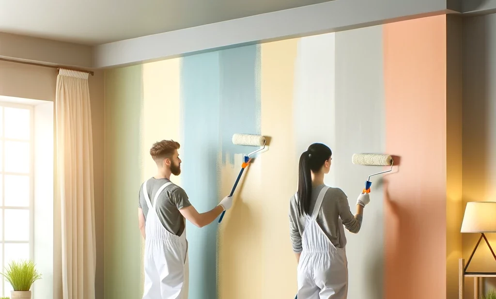 Personas pintando las paredes de su casa por reforma de primavera